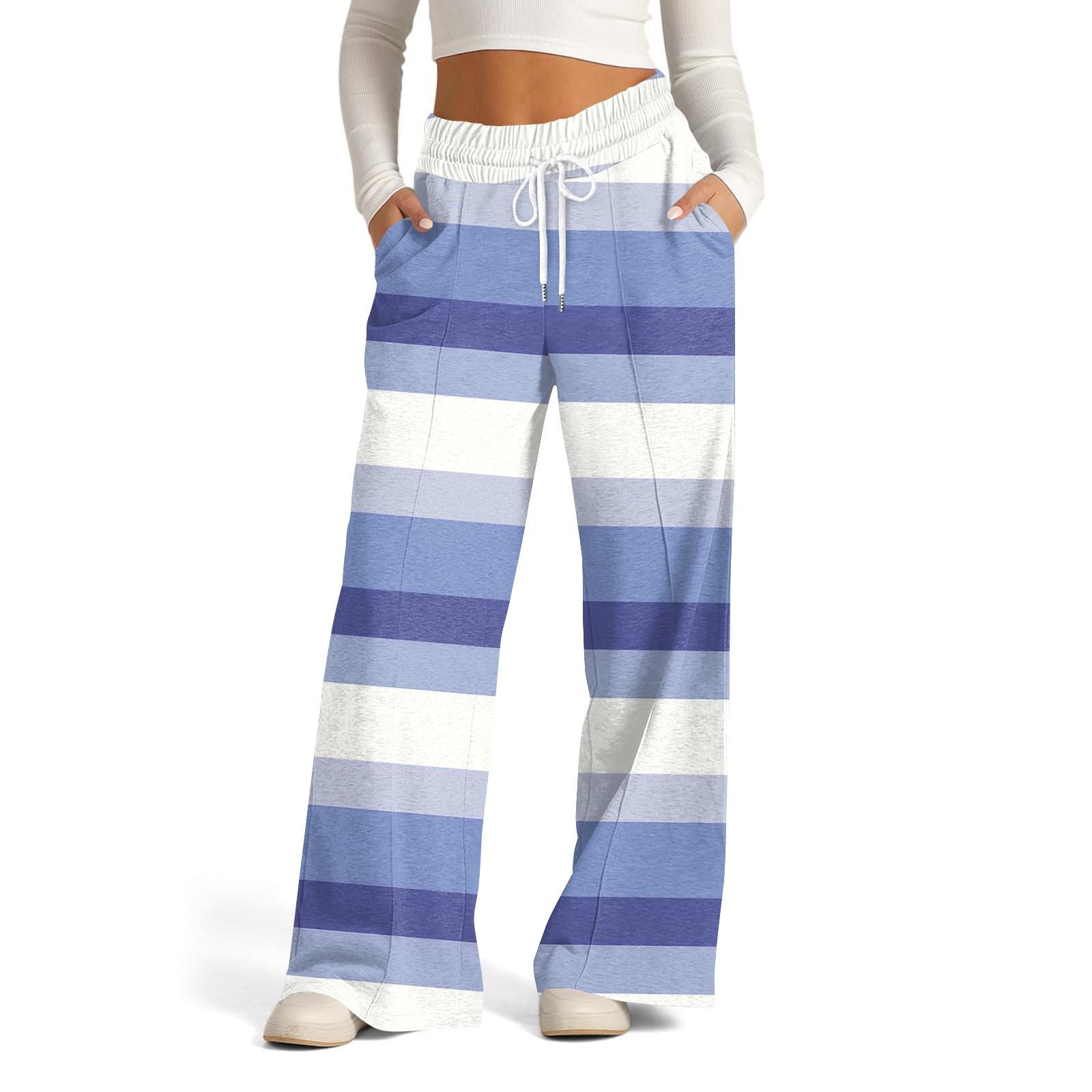 

Women s Wide Leg Casual Pants High Waist Striped Sports Pants XXL