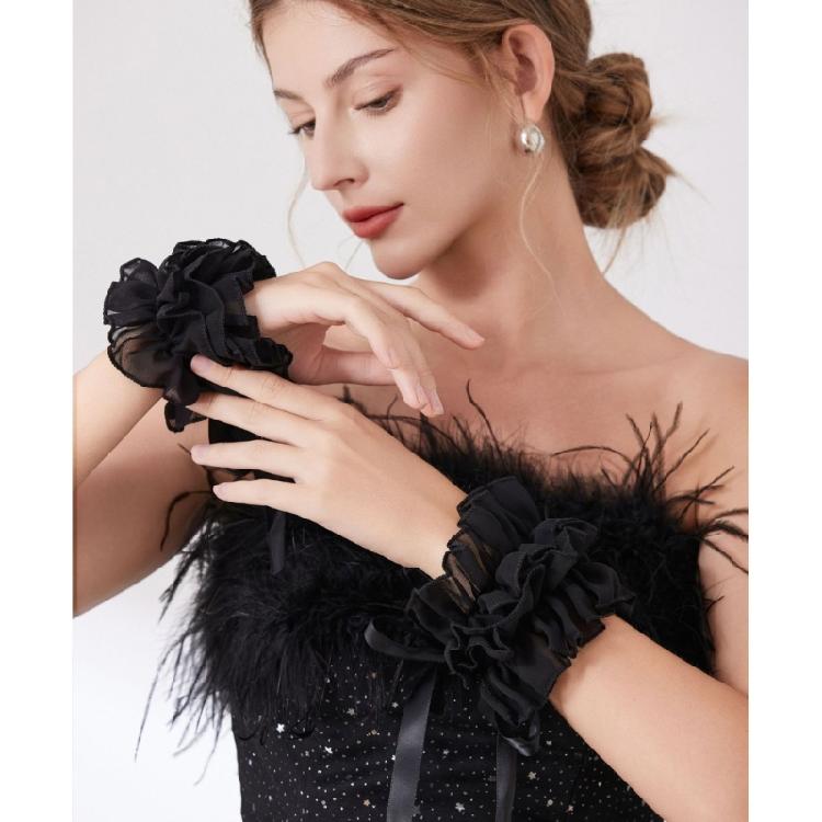 Elegant Arm Sleeves With Layered Petal Detail Elastic Wrist Cuffs Extension Faux Sleeves For Office Women Daily Formal