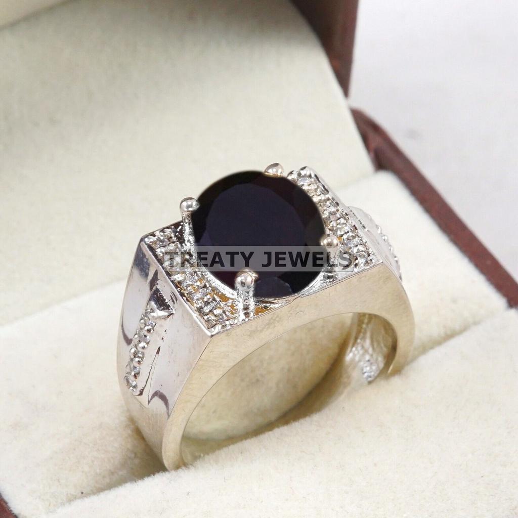 Black Onyx Oval Cut Gemstone With 925 Sterling Silver Ring For Men's #A837 JL375666948219