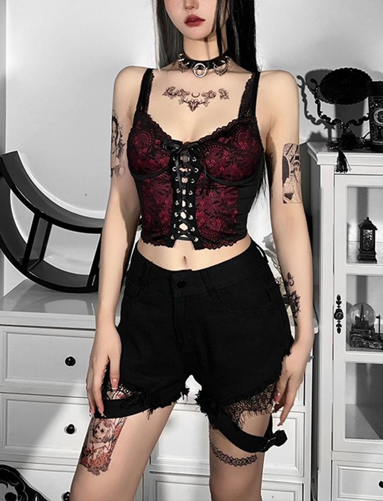 Panegy Sexy Camisole Tank Top Bustier Beautiful and Cute Summer Punk Gothic Carnival Floral Party Size Small Women's Top, Underwear, Outfit, Lace,