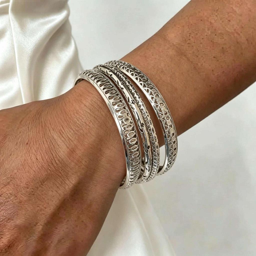 Women's Ethnic Style Gold Alloy Bangle Set - Ten Piece Retro Bracelet Collection