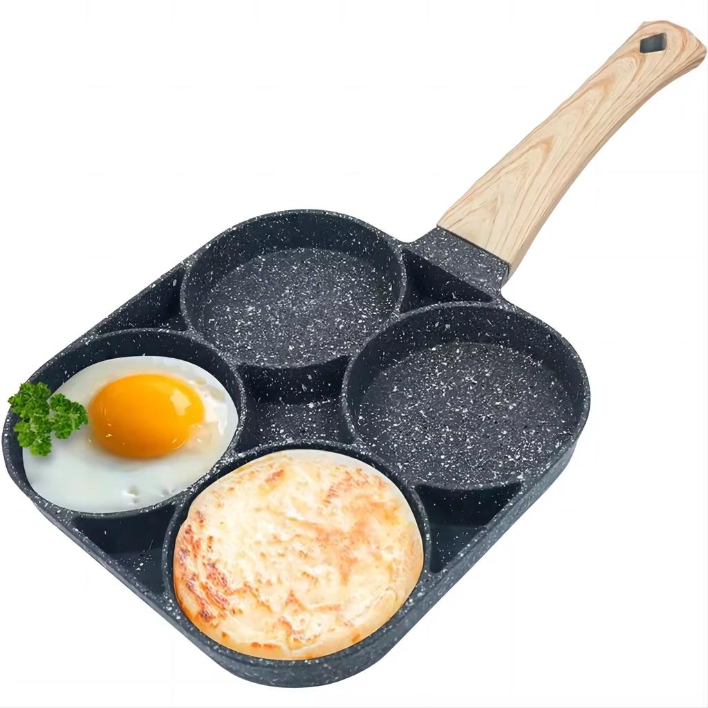 4-Loch Bratpfanne Verdickte Bratpfanne Antihaft Eierkuchen Steakpfanne für Frühstück Eier Burger Brötchen Gebratenes Frühstück Maschine Kocher