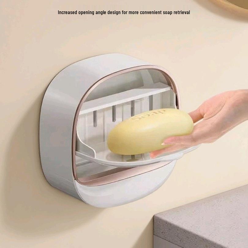 Punch-Free Wall-Mounted Luxury Soap Dish with Lid and Drainage for Bathroom