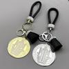 Katholische Heiliger Benedikt Medaille Edelstahl Schlüsselanhänger für Damen Herren Goldfarbe Leder Schlüsselring Halter Schmuck san benito
