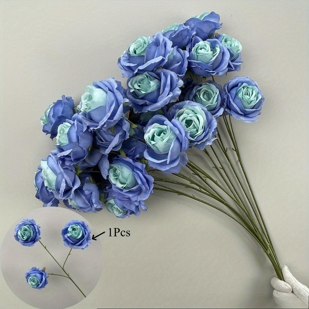 1Pc Blue Artificial Rose and Peony Leaf Wedding Home Decor Bouquet