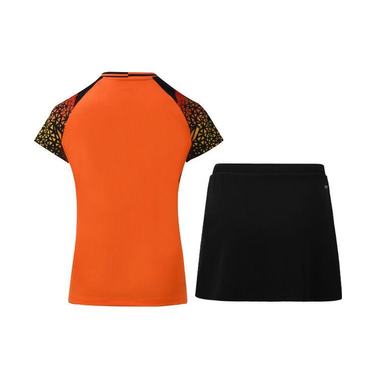 Li Ning Badminton Series Quick-Dry Breathable Training Sports Competition Short Sleeve T-Shirt Skirt Set Women Sportswear Flame-Orange AATQ028-4