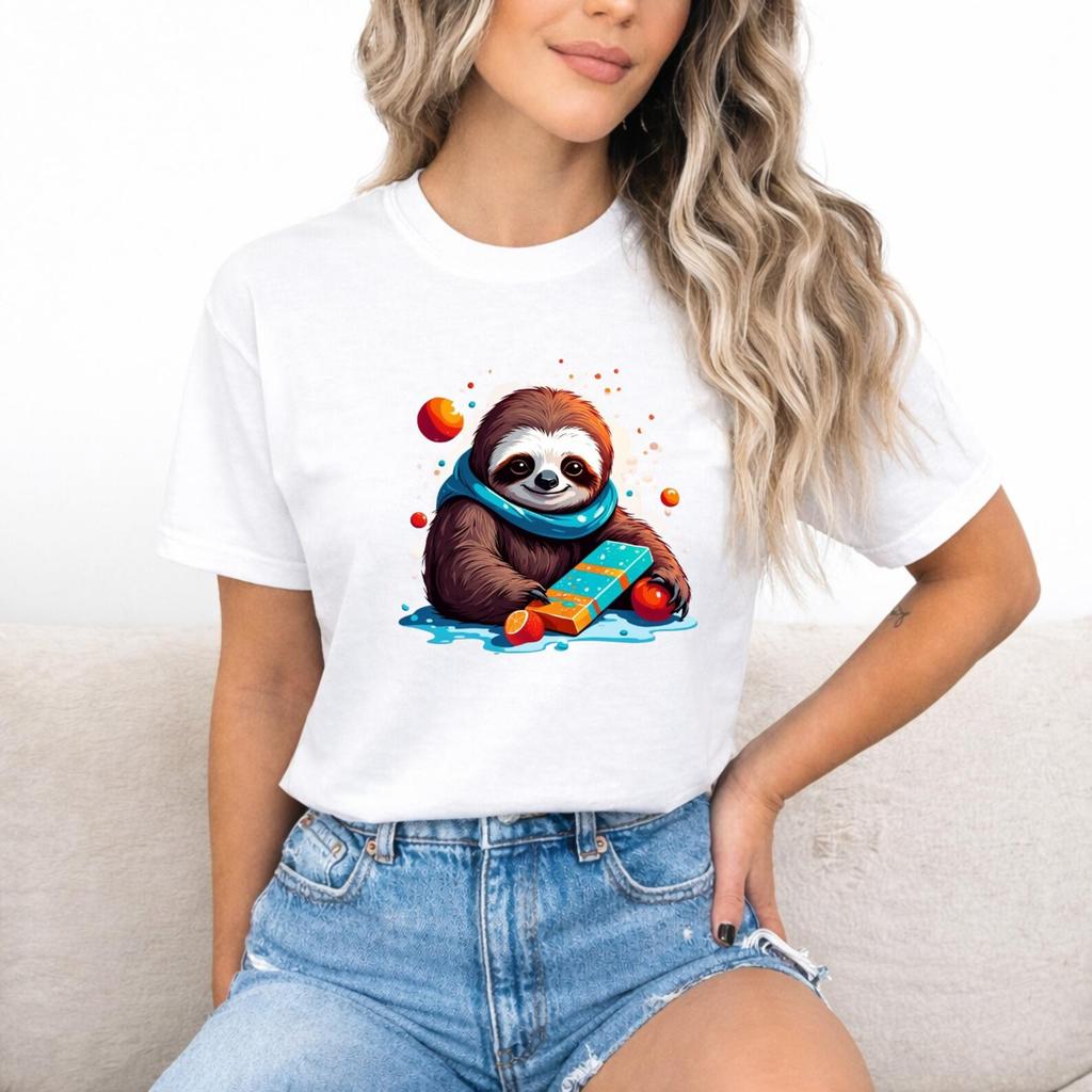 Sloth With Water Gun T-Shirt | Funny Summer Animal Graphic Tee | Cute Lazy Sloth Shirt | Tropical Vacation Gift