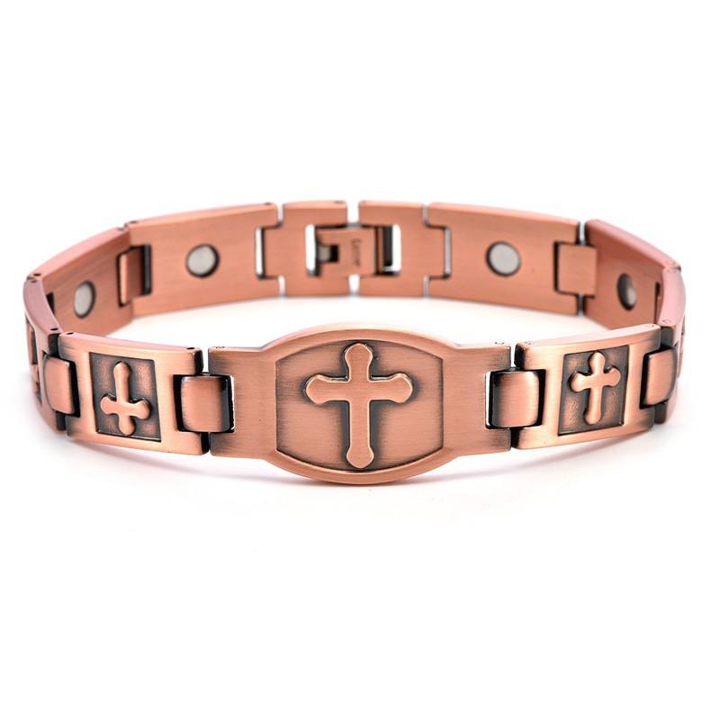 Copper Cross Pendant Bracelet Men Women Geometric Design 99.9% Pure Electroplated Adjustable Chain Jewelry