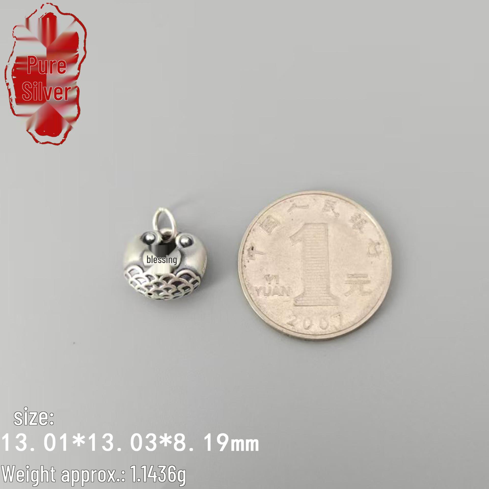 Sterling Silver 999 Peace Blessing Pendant & Woven Rope Bracelet 3D Fu Character DIY Accessory. Pure Silver 999: Single Price
