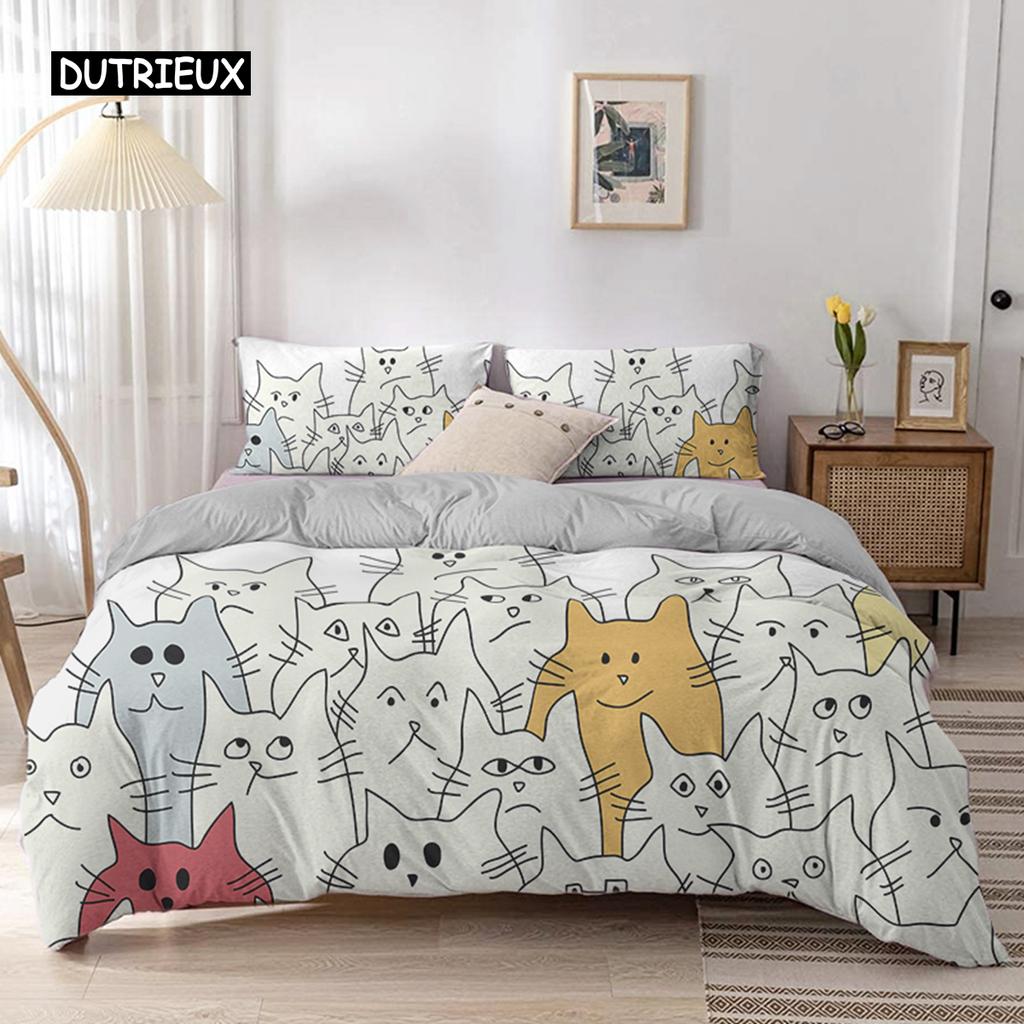 Tegneserie Katte Dynetrekk Sett Tegneserie Dyretrykk Sengesett med putetrekk 2/3 stk dynetrekk til soveromsdekor