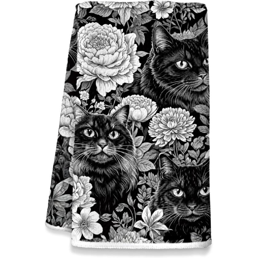 Black Cat Kitchen Dish Towels, Cat Lovers Mom Dad Lady Gifts Decorative Hand Towels for Bathroom Kitchen, Pet Lover Gifts, 16x24 Inch