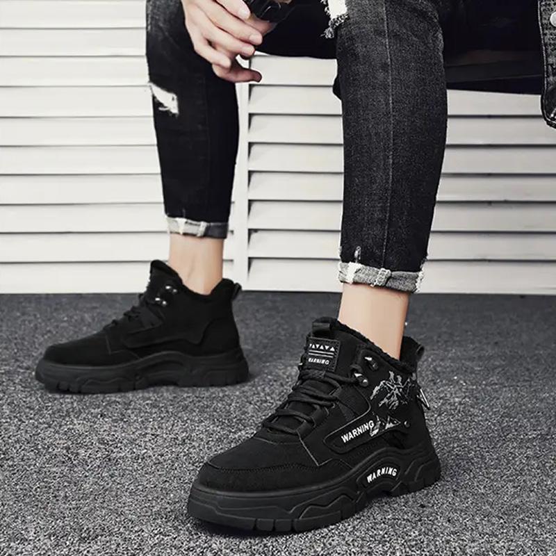 Men's Fashion Versatile Casual Shoes Trendy Plus Velvet Warm Sneakers Simple Comfortable Outdoor Anti Skid Walking Tooling Shoes