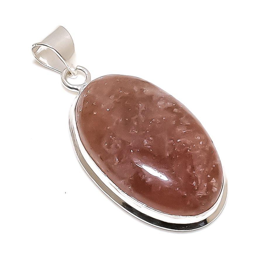 Strawberry Quartz Gemstone 925 Solid Sterling Silver Jewelry Pendant 1.97" SU-10299