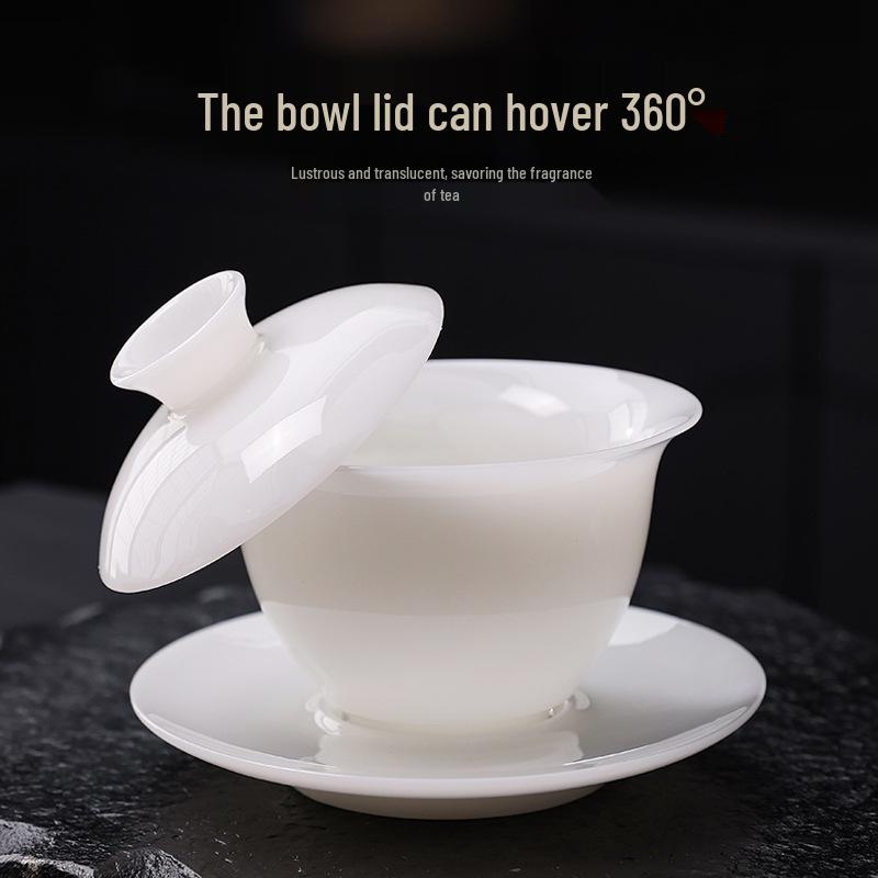 Ice Jade Gaiwan: Large Luxury White Porcelain Tea Bowl & Cup