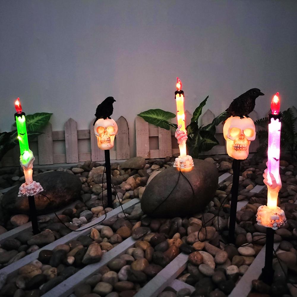 Halloween Pumpkin Candle Pathway Solar Lights Crow Yard Stake Lamp for Garden Yard Lawn Pathway Home Party Decoration Waterproof