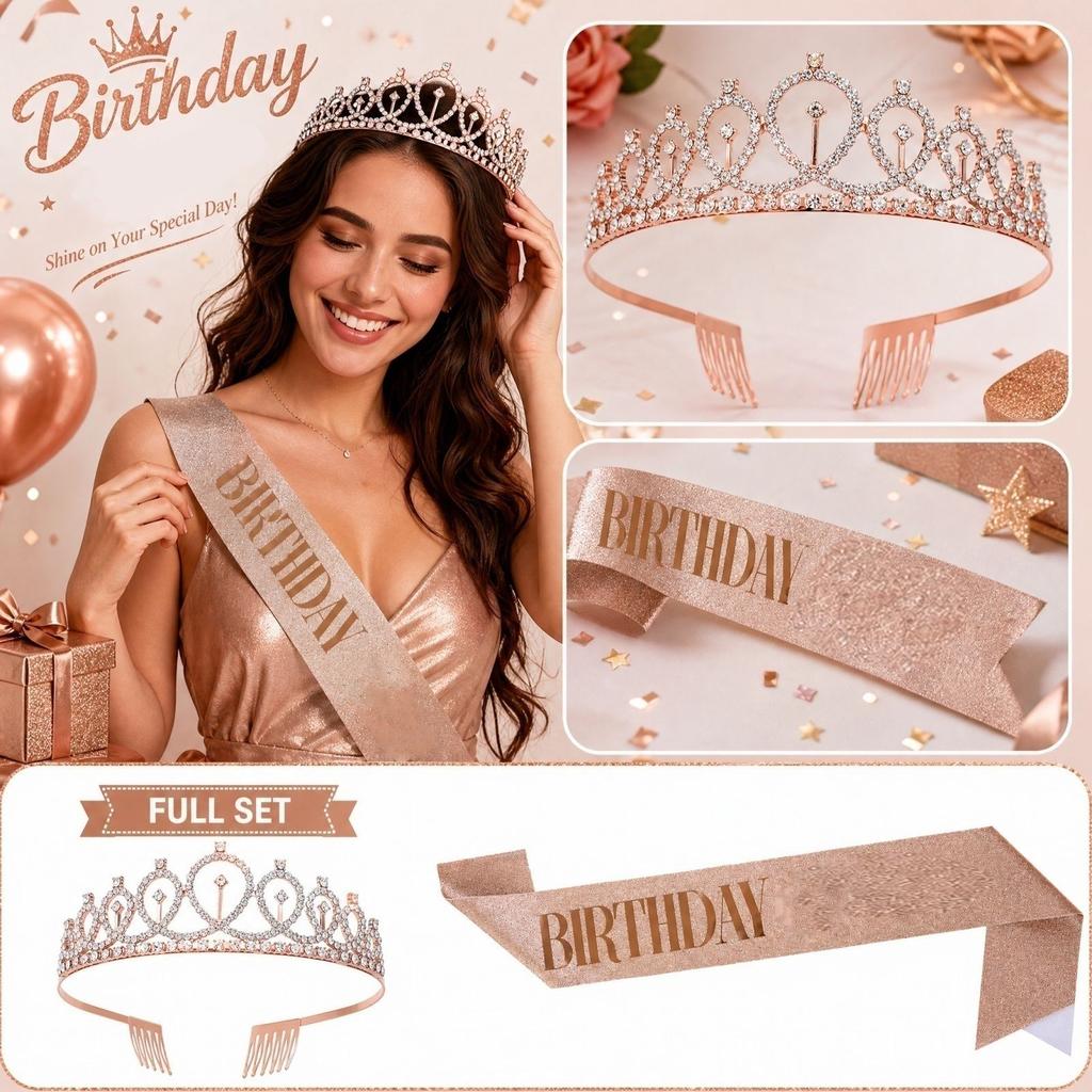Birthday Sash and Headband Set for Party Photo Props