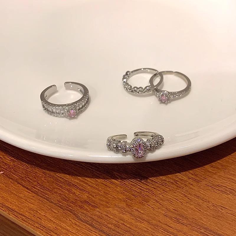 S925 Sterling Silver Pink Zircon Open Ring for Women – High-End, Light Luxury, Stackable Versatile Design for Index Finger.