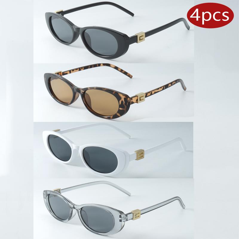 4Pcs Vintage Brand Design Cat Eye Sunglasses Women Men Retro Rivet Decoration Eyewear Small Frame Colorful Sun Glasses Female