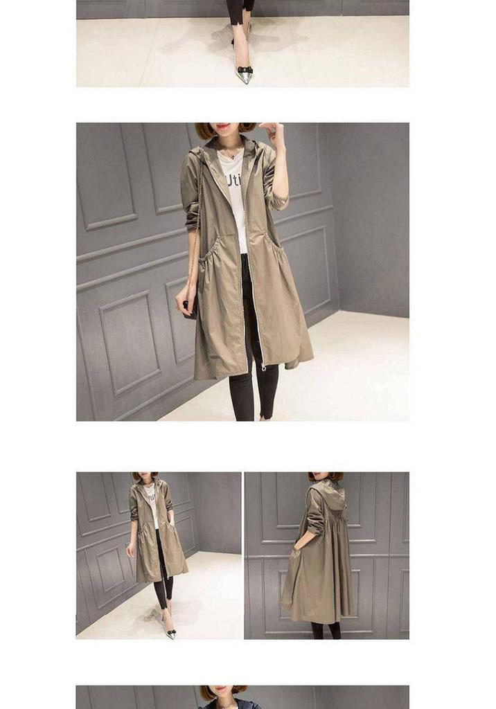 2026 Korean Style Mid-Length Hooded Trench Coat - Women's Slimming Solid Color for Spring/Autumn