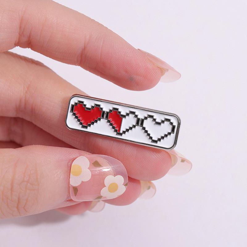 Distinctive Red Heart Pixel Dot Brooch Chic Minimalist Accessory For Men Women And