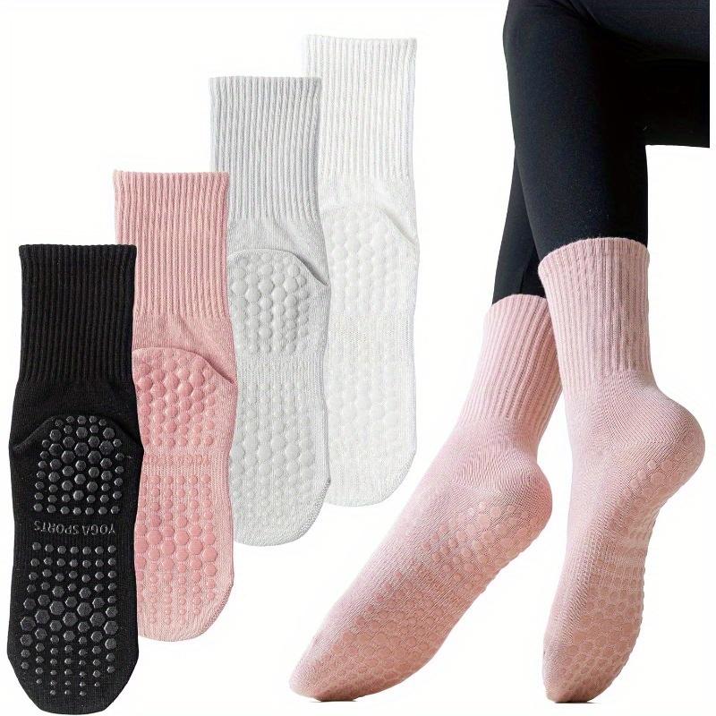 Yoga Pilates Non Slip Socks with Grips for Women (4 Pairs) Non Skid Gripper Crew Socks for Yoga Hospital Pilates.