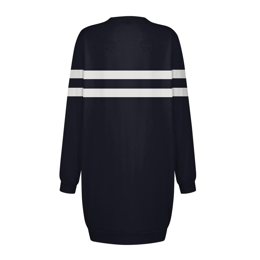 Women's Round Neck Striped Graphic Long Sleeve Hip Dress Sweater Dress