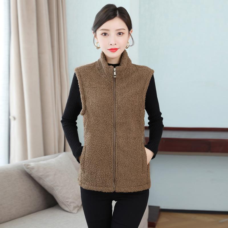 Women's Solid Color Lambswool Vest Short Style Grained Velvet Vest