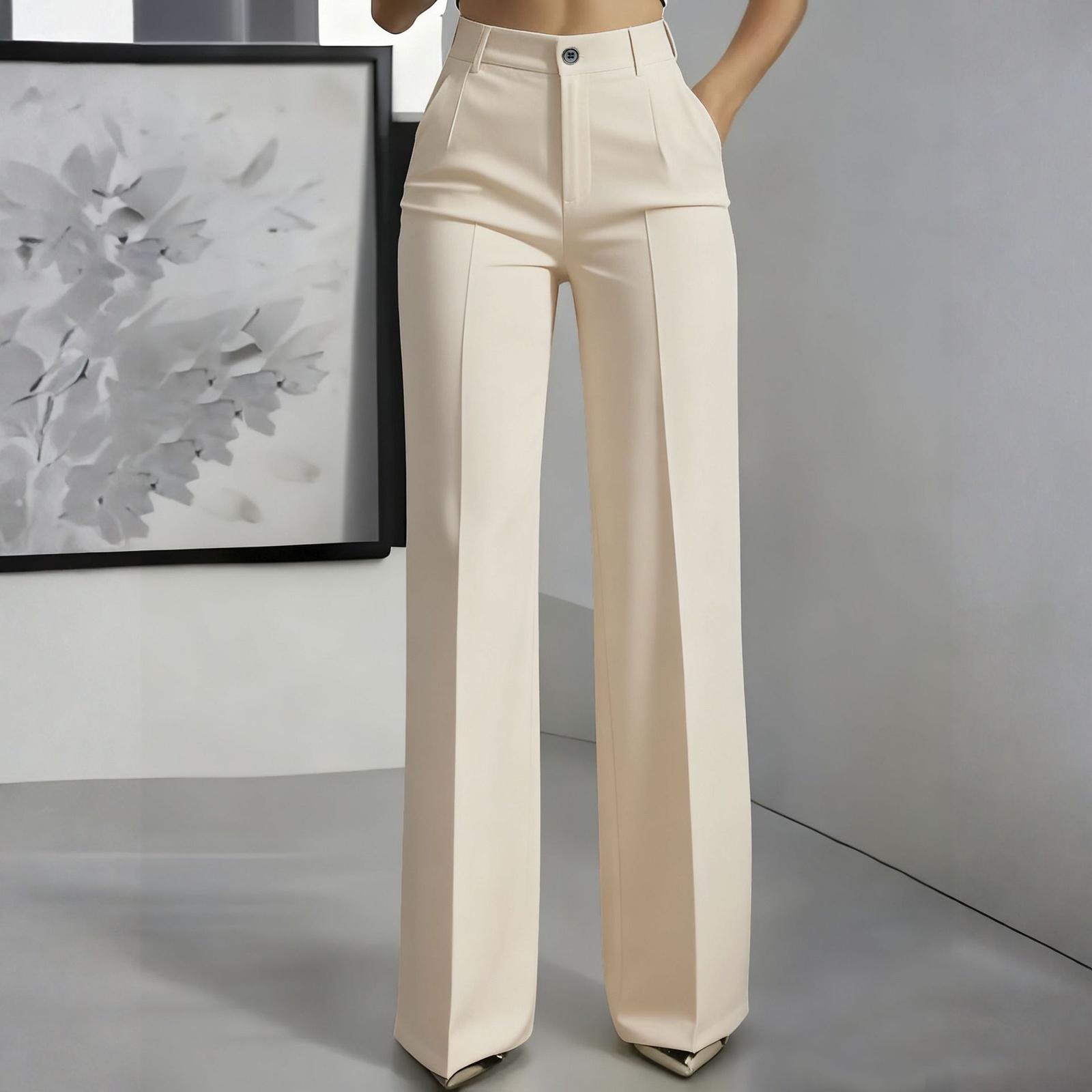 

Women s Solid Color High Waist Hanging Straight Tube Suit Pants For Women L хакі