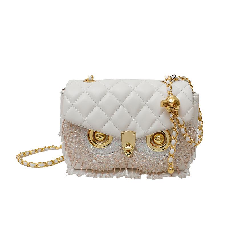 Xiaoxiangfeng diamond bag 2025 new European and American fashion rhinestone fringed shoulder bag women's owl small square bag