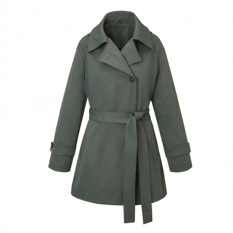 Womens Mid-Length Trench Coat With Hooded Design Waist-Tie Cinched Fit Lightweight Slimming Petite Frames