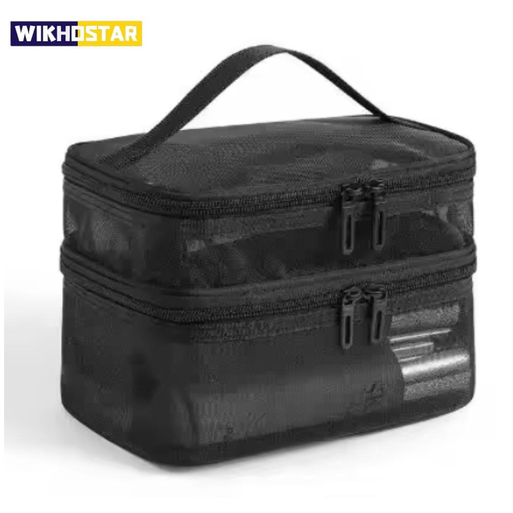 Beauty Case a Rete a Doppio Strato, Borsa da Toilette, Borsa Portaoggetti Portatile da Donna Nuova Grande Capacità, Borsa Porta Cosmetici