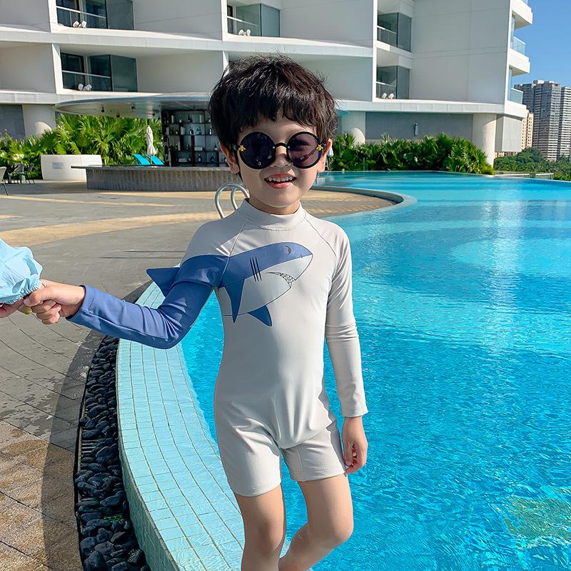 

Корейский купальник с длинным рукавом для мальчиков с акулой - Модная пляжная одежда с защитой от солнца для детей 110 (Height ~100cm)