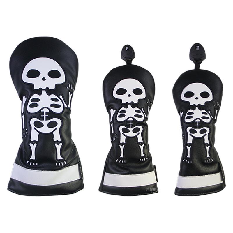 Skull Embroidered Golf Wood Headcover with Rotating Number Tag (1/3/5/UT)