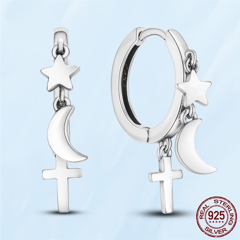 Real Original 925 Sterling Silver Daisy Flower Feather Hoop Heart Stud Earrings Fit Women Fashion Jewelry Engagement Party Gift