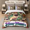 Pug Theme Custom Text Or Name 3Pcs Bedding Set 1 Flat Sheet & 2 Pillowcases Personalized Home Bedding