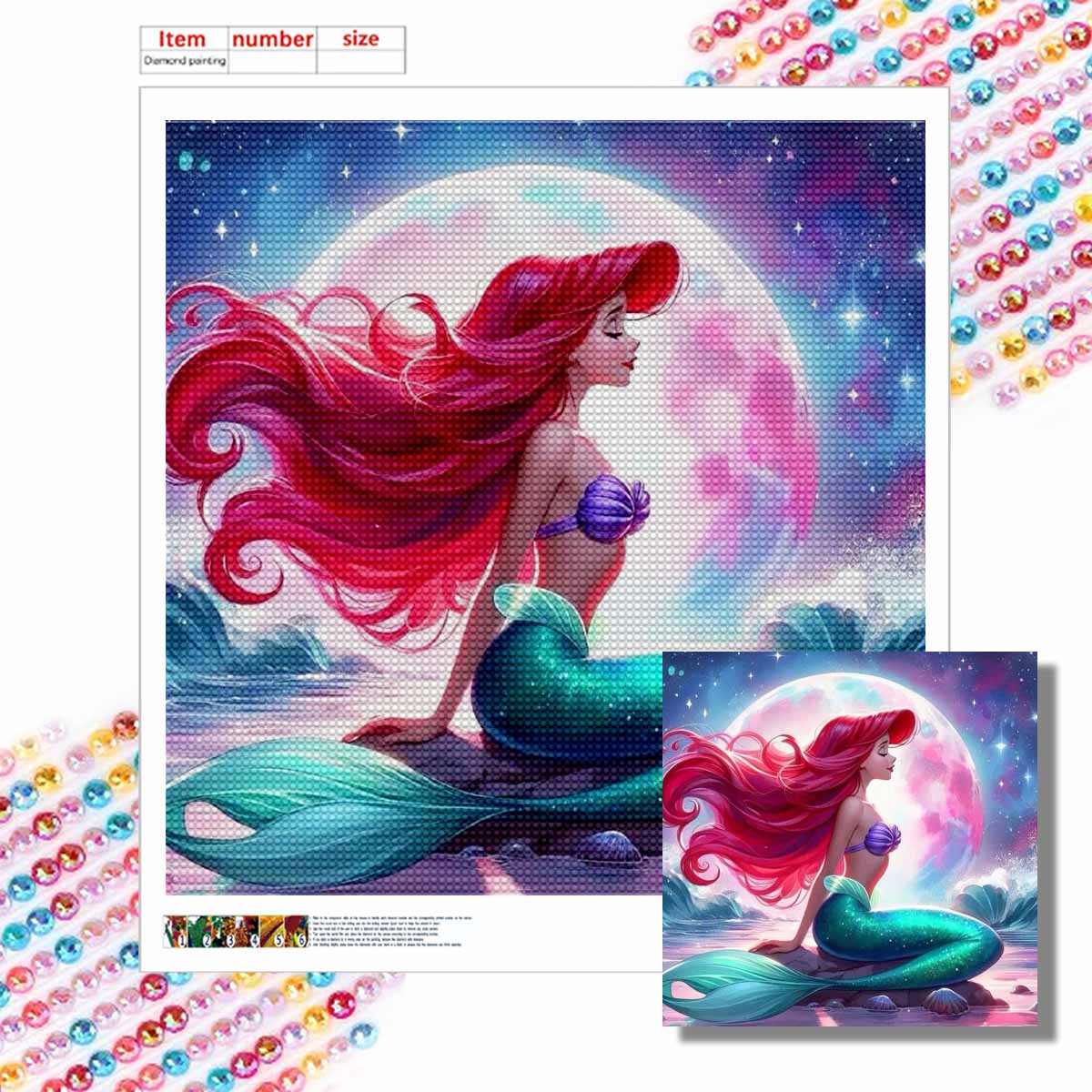 

Полная круглая алмазная живопись Красивое искусство русалки Стразовая картина Мозаика Сделай сам 5D Вышивка крестом Домашнее украшение Round 30x30cm