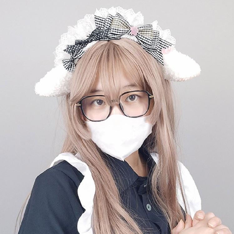 Lovely Headband Sheep Ear Shape Hairhoop with Pleated Lace for Cosplay Decors
