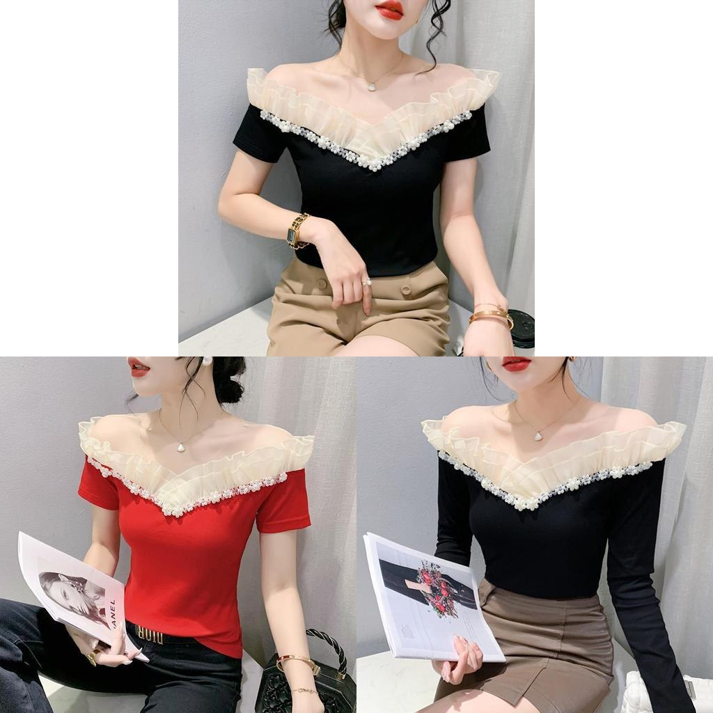Fabric Long Sleeve Off Shoulder Top For Elegant Office Wear