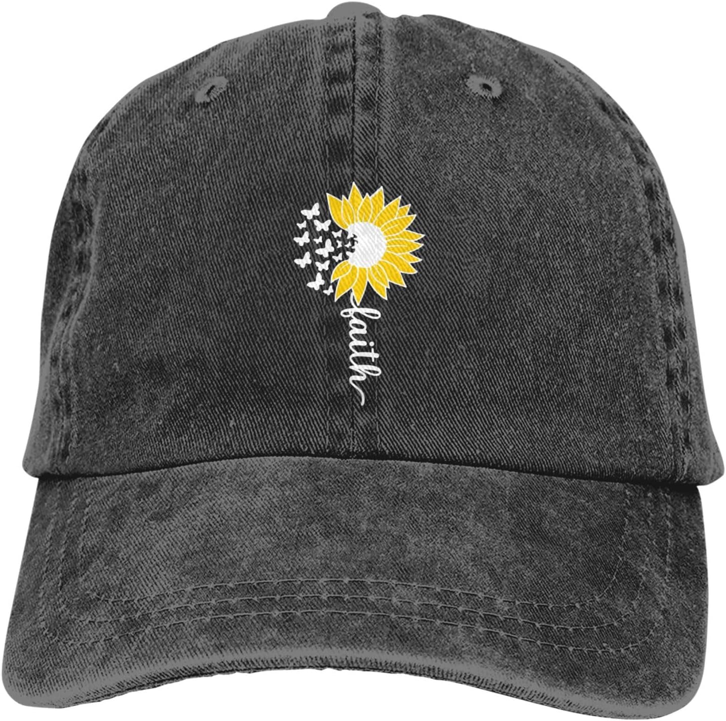 Faith Sunflower Butterfly Print Baseball Cap Casual Adjustable Low Profile Cotton Blend Hat Unisex One Size