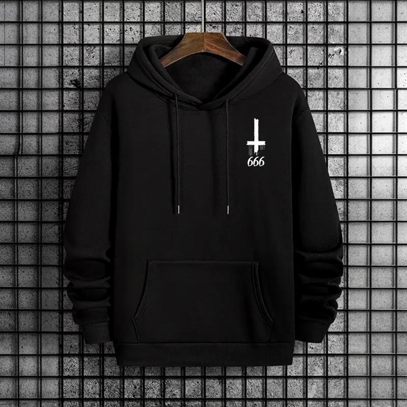 666 logo Autumn and winter casual pullover top, Devil print men's hoodie, 2025 streetwear Gothic Satan sweatshirt
