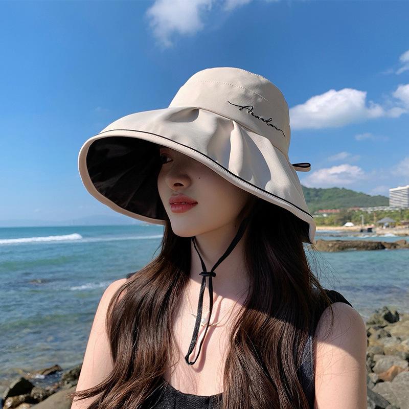 

New hat summer women summer vinyl visor sunscreen face bucket hat anti purple line sun hat