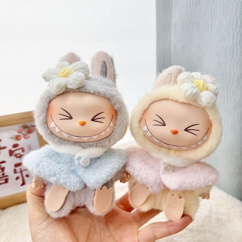 Sunflower Hairpin Sitting Labubu Time Cloth Plush Cloak 17cm Plush Dolls Clothes  Children Gift