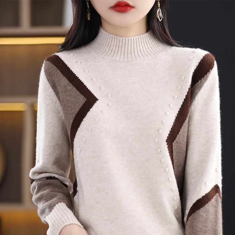 Half High Neck Sweater Women's Autumn and Winter Red Casual Knit Sweater Dragon Long Sleeved Warm Pullover Sweater