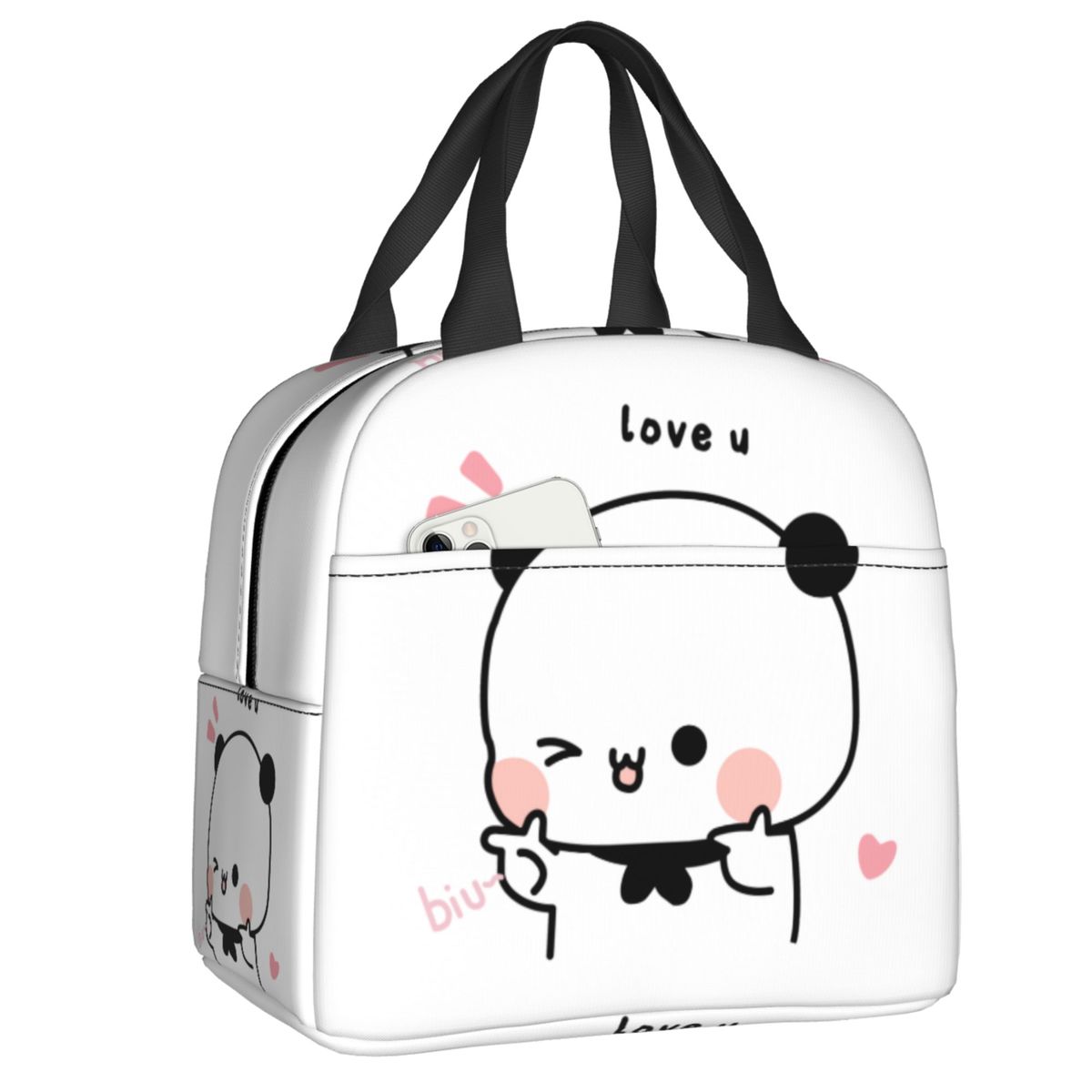 Custom Bubu Dudu Panda And Brownie Bear Couple Lunch Bag Women Warm Cooler Insulated Lunch Box for Kids School Children 22x20x13cm