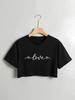 Pullover T-Shirt mit Buchstabenprint und Rundhalsausschnitt, Lässiges kurzärmeliges Crop-T-Shirt für jeden Tag, Damenbekleidung