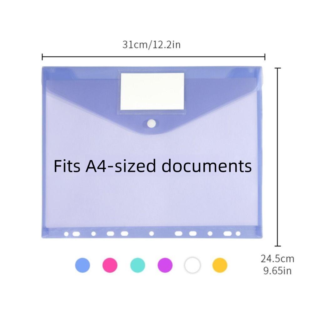 6pcs Colorful Plastic Binder Folders A4 Clear Punched Pockets Snap Closure 11 Holes Label Loose-Leaf School