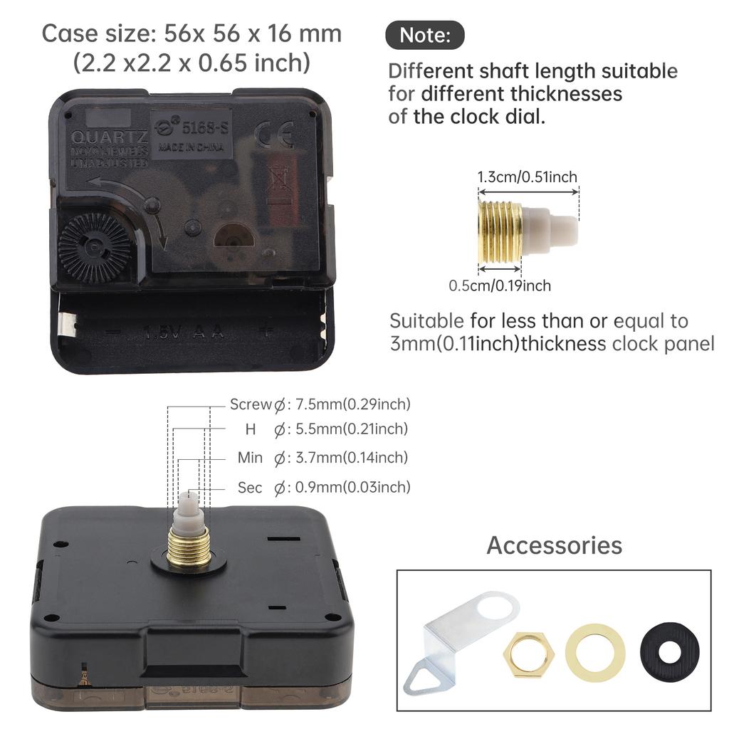 Quartz Battery Operated Silent Clock Movement Mechanism for Clock Repair / DIY with 3 Pairs of Black Hands, Clock Mechanism