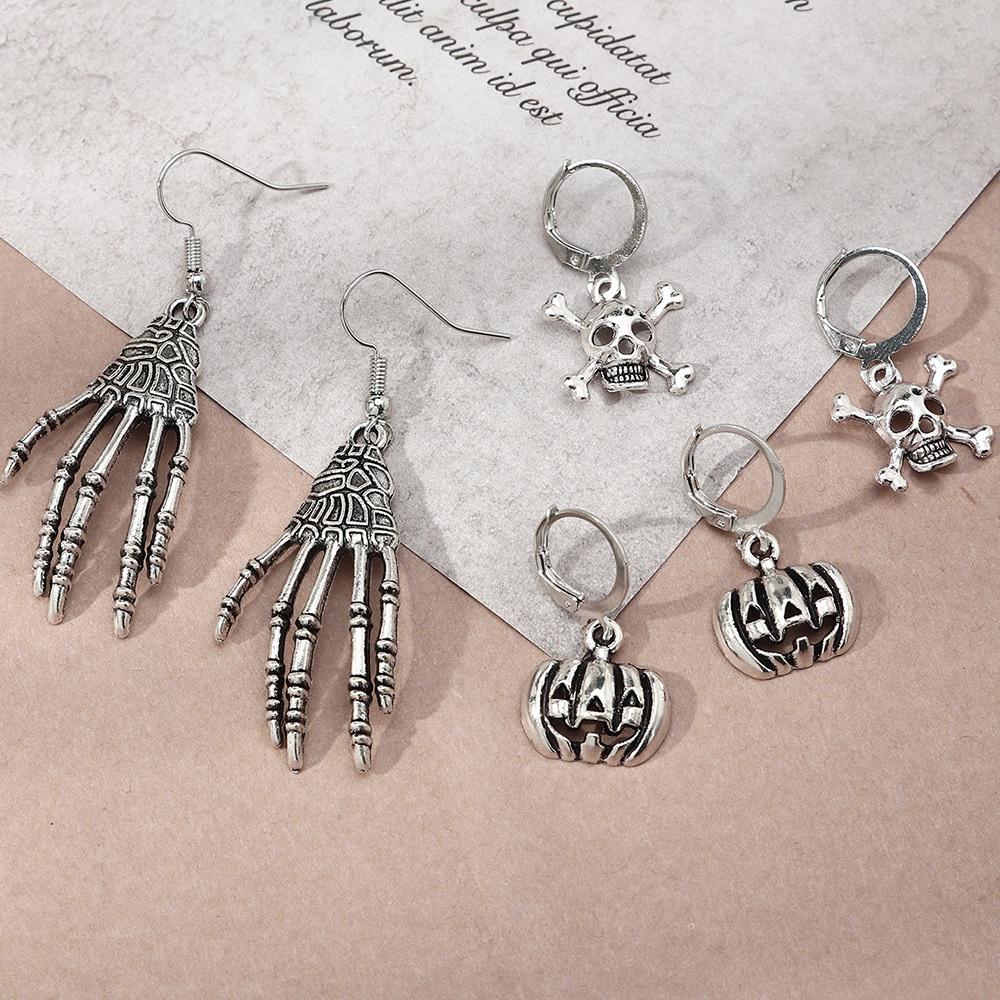 Halloween Skeleton Hand Dangle Drop Pumpkin Skull Earrings kit for Women Party