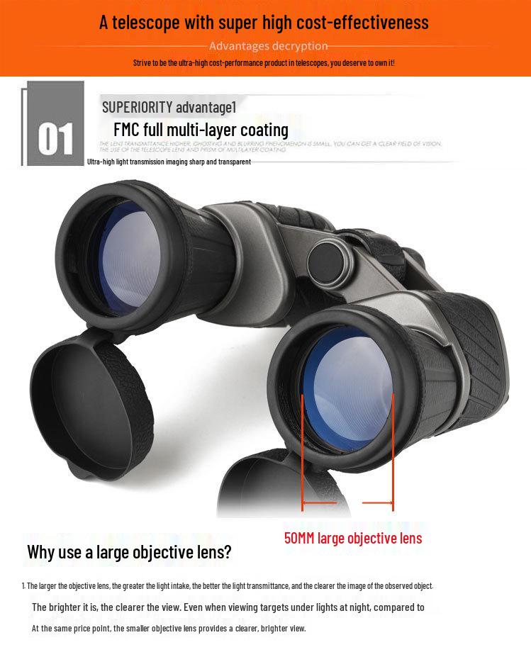 Begos 10X50 HD Adult Binoculars: High Magnification, Low-Light Night Vision for Outdoor Use