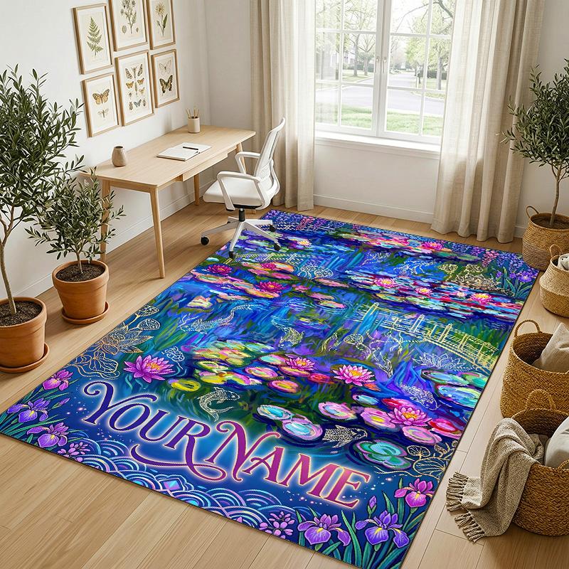 Vinyl Records Theme Soft Crystal Velvet Rug Custom Name & Text Print Non Slip Floor Rug for Bedroom Living Room